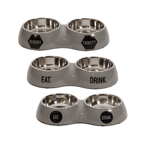  51 Degrees North Double Food Bowl Stone Grey
