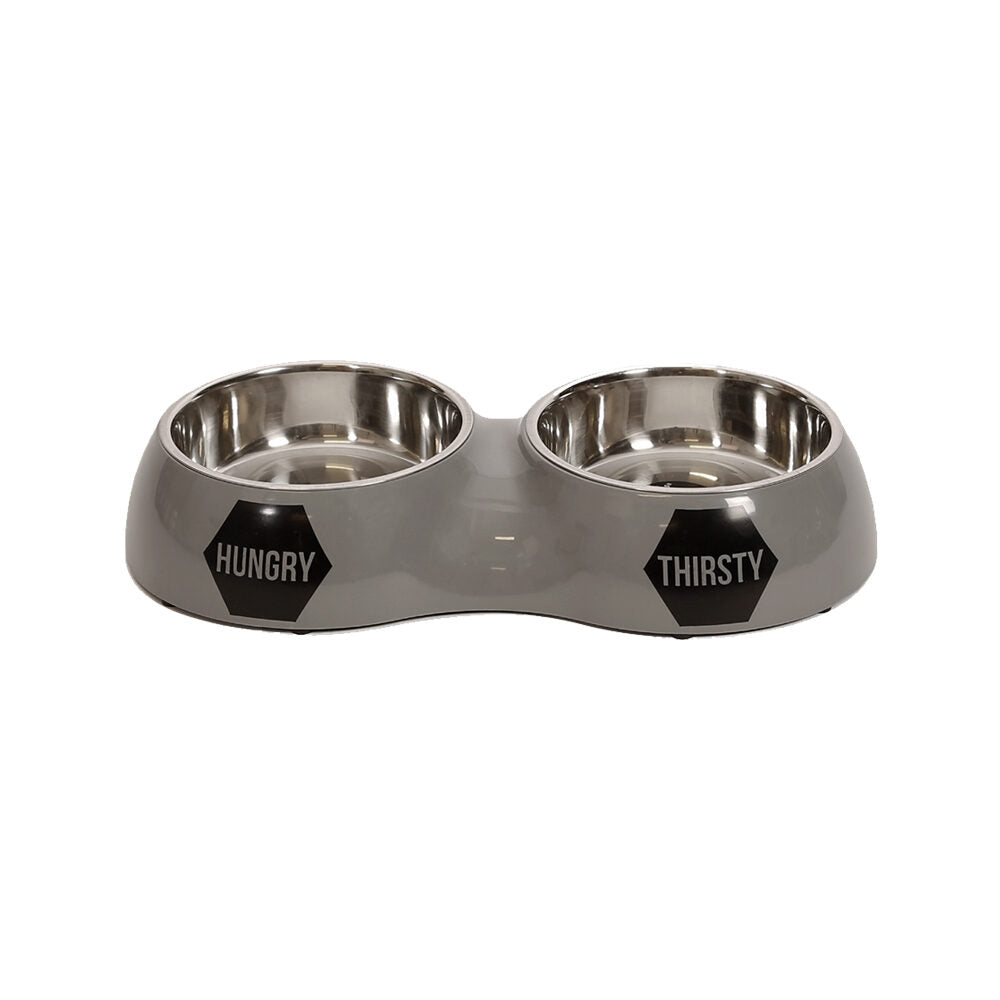  51 Degrees North Double Food Bowl Stone Grey
