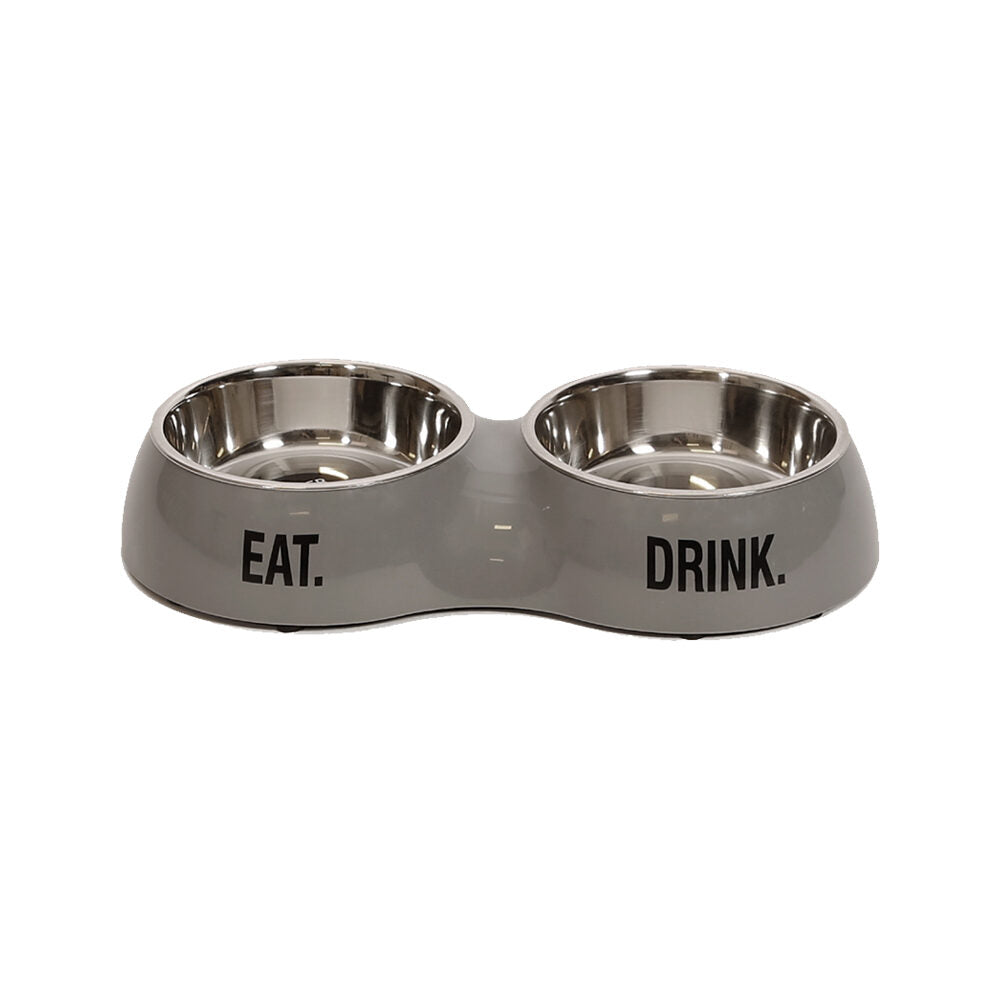  51 Degrees North Double Food Bowl Stone Grey
