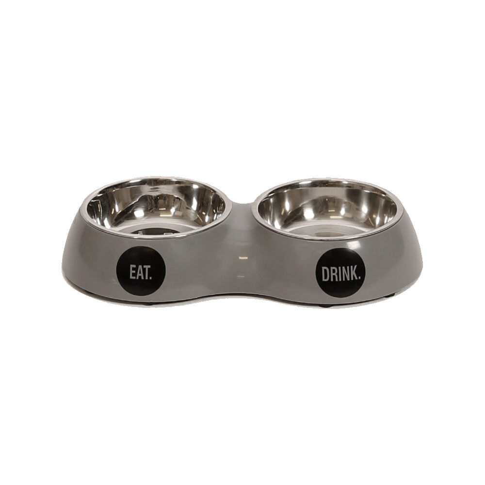  51 Degrees North Double Food Bowl Stone Grey