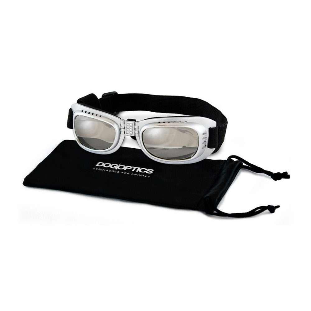  Dogoptics Dog Sunglasses Biker - Silver Frame & Mirror Lenses